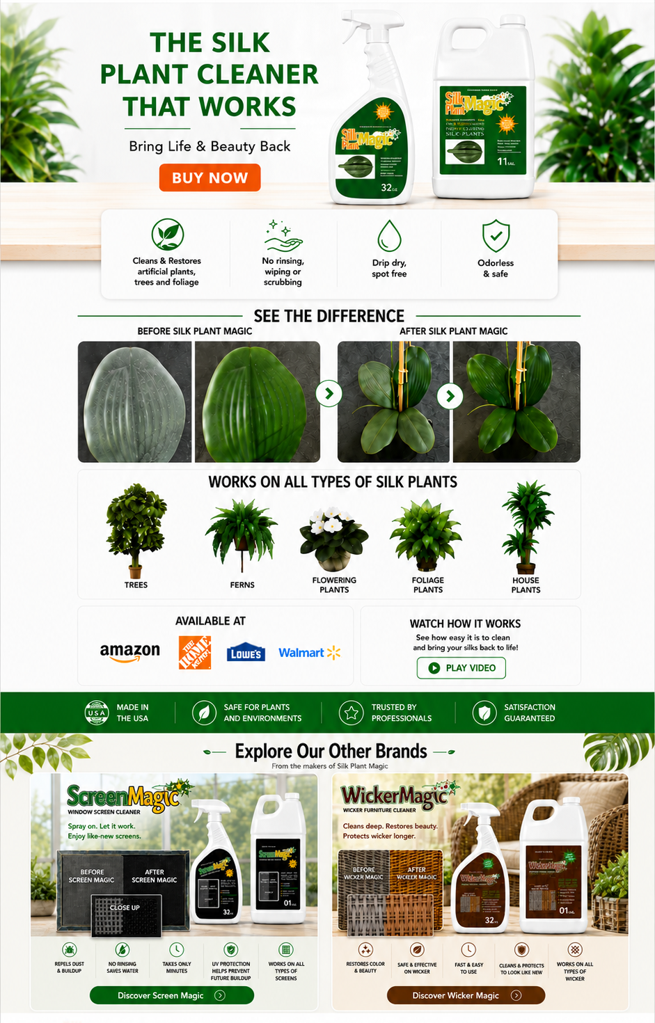 Silk Plant Magic commercial silk plant cleaner homepage